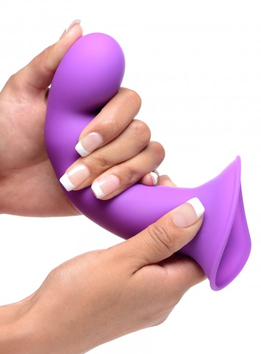 Squeezable Wavy Dildo Purple Strap On Bendable Temperature Play Silexpan silicone AG328-Purple Free Discreet USA Shipping Suction pic